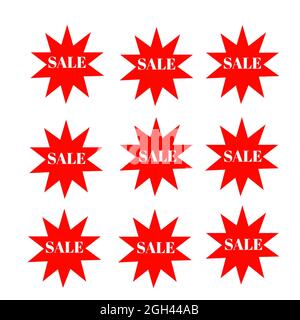 Vendita adesivi colorati stella e lettere bianche icona 3d Foto Stock