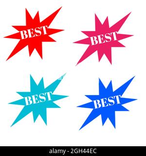 I migliori adesivi colorati stella e lettere bianche icona 3d Foto Stock