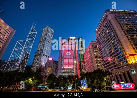 La banca di Hong Kong e Shanghai, HSBC, e la Banca della Cina, Standard Chartered Bank, Central Financial District, Hong Kong, Cina. Foto Stock