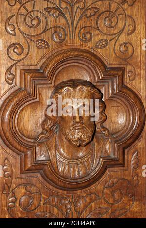 Jesus Wood Carving nella cattedrale di St Asaph, Galles Foto Stock