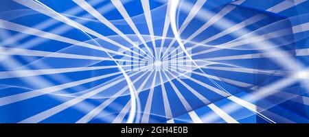 Sfondo di Natale Abstract blu spirali bianche con linee e banner onde Foto Stock