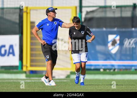 Stadio Riccardo Garrone, Bogliasco (GE), Italia, 04 settembre 2021, Alessandro Mariani Sampdoria allenatore atletico femminile e Bianca Fallico (Sampdoria Foto Stock