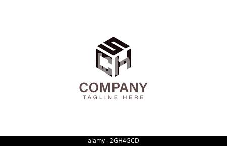Logo SCH Letter, Logo a tre lettere, modello di icona vettoriale a forma esagonale Alphabet S C H. Illustrazione Vettoriale