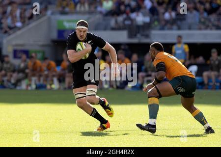 Perth, Australia, 5 Settembre, 2021. Brodie Retallick of the All Blacks esegue la palla durante il Rugby Championship e la partita di Bledisloe Cup tra i wallaby australiani e la Nuova Zelanda All Blacks Credit: Graham Conaty/Speed Media/Alamy Live News Foto Stock