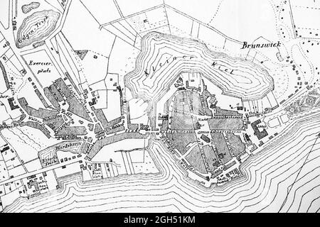 Mappa storica di Kiel, illustrazione, , Schleswig-Holstein, Germania settentrionale, Foto Stock