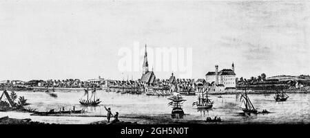 Vista della città storica Kiel sul Mar Baltico, incisione 1899, Kiel, Kiel Fjord, Schleswig-Holstein, Germania settentrionale, Foto Stock