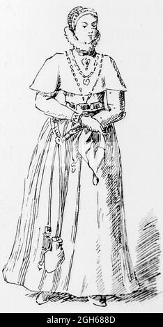 Signora della nobiltà desse nella moda il suo rango befitting, incisione storica del 1899, Kiel, Schleswig-Holstein, Germania settentrionale, Foto Stock