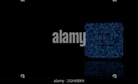 Rendering 3d di varie parti meccaniche illuminanti con filo blu a forma di simbolo della bandiera dell'Arabia Saudita isolata su sfondo nero con riflessi sul pavimento Foto Stock