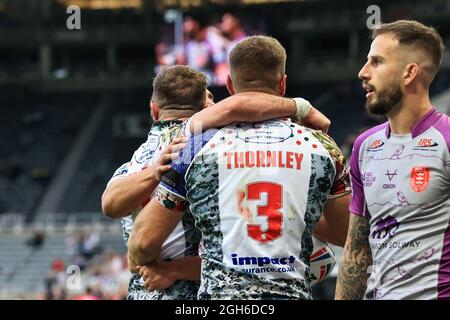 Matty Russell (2) di Leigh Centurions celebra la sua prova, il 9/5/2021. (Foto di Mark Cosgrove/News Images/Sipa USA) Credit: Sipa USA/Alamy Live News Foto Stock