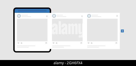 PC tablet realistico con piedini a carosello. Modello post mockup interfaccia carosello. Post sugli annunci dei social network. Illustrazione Vettoriale