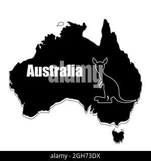Mappa Australia 3D, semplice illustrazione della mappa Australia con vettore di testo isolato su sfondo bianco, e piccola linea canguro sottile Illustrazione Vettoriale