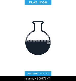Modello di disegno dell'illustrazione vettoriale dell'icona del matraccio Erlenmeyer. Cartello attrezzatura da laboratorio Vettore eps 10. Illustrazione Vettoriale