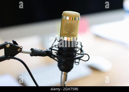 Microfono professionale nero oro per prestazioni da primo piano Foto Stock