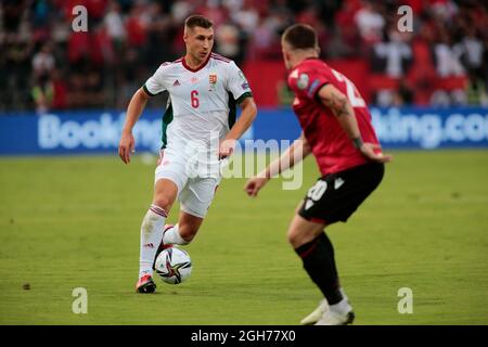 Albania. 05 settembre 2021. Orban (Ungheria) durante la Coppa del mondo FIFA Qualifiers , Qatar 2022, partita di calcio tra le squadre nazionali di Albania e Ungheria il 05 settembre 2021 a Elbasan Arena - Albania - Foto Nderim Kaceli credito: Agenzia indipendente di foto / Alamy Live News Foto Stock