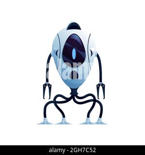Robot con gambe e braccia flessibili con grab isolato cyber spazio in piedi android. Vettore futuristico umanoide o cyborg, plastica meccanica o metallo Illustrazione Vettoriale