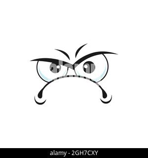 Infelice emoji sospetto offeso dolore testa icona isolata. Vettore annoiato irritato sorridente con occhi grandi, carattere depresso. Emoticon sconvolto con triste Illustrazione Vettoriale