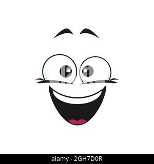 Adesivo emoji felice, chatbot persona di buon umore isolato. Vettore che ride testa, mondo sorriso giorno simbolo. Sorridente con bocca aperta, divertente emoticon. Satis Illustrazione Vettoriale