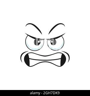 Wrathy emoticon triste con sorriso arrabbiato, social network chatting segno icona isolata. Vettore grumpy sullen emoji, ireful o ragguarante sorriso viso emozione. Illustrazione Vettoriale