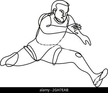 Illustrazione di un atleta di pista e di campo che salta gli ostacoli in mono line o in bianco e nero sul retro isolato Illustrazione Vettoriale