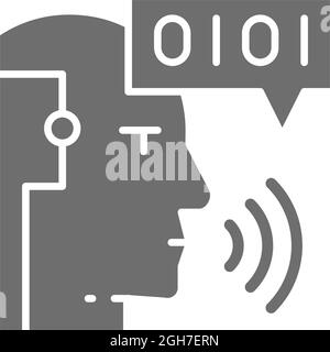 Intelligenza artificiale, robot con onde sonore, chatbot icona grigia. Illustrazione Vettoriale