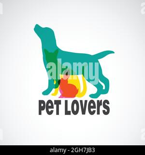 Vettore gruppo di animali domestici - cane, gatto, coniglio, isolato su sfondo bianco. Disegno animale. Illustrazione vettoriale a livelli facilmente modificabile. Illustrazione Vettoriale