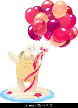 vettore cute cartoon animale clipart. Tartaruga felice Illustrazione Vettoriale