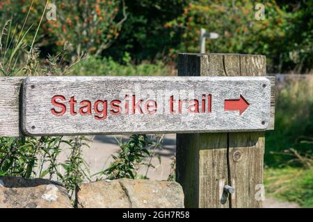 Cartello sentiero RSPB Geltsdale, Cumbria Foto Stock