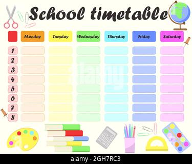 Orario scolastico, pianificatore per gli allievi per l'illustrazione vettoriale della settimana. Illustrazione Vettoriale