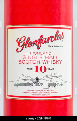 Scatola di 10 anni Glenfarclas whisky single malt scotch Foto Stock