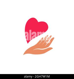 Logo Heart in Hand. Salute, illustrazione vettoriale icona di carità Illustrazione Vettoriale
