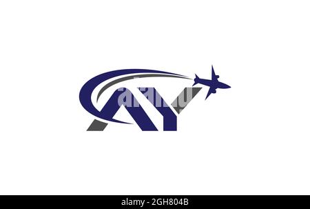 Design semplice e moderno del logo Airplane per compagnie aeree, biglietti aerei, agenzie di viaggio con lettera AY per marchio e business Foto Stock