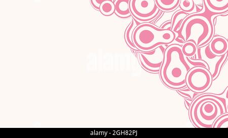 Metaball Liquid 3D lollipop, con struttura organica. Astratto vettore caramella sfondo. Forme rosa fluide e divertenti. Illustrazione Vettoriale