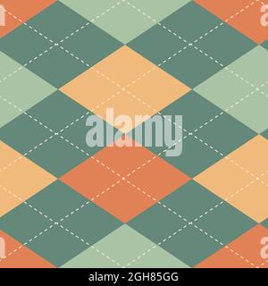 argyle orizzontale sfondo vettoriale senza giunture. Sfondo geometrico verde, beige, arancione, giallo. Sovrapposizione delle linee di intersezione su un solido Illustrazione Vettoriale