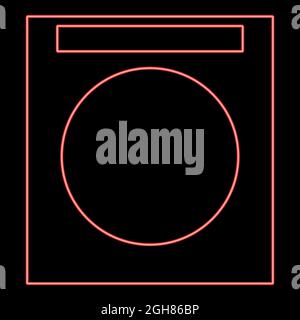 Lavabiancheria al neon rosso immagine vettoriale di stile piatto Illustrazione Vettoriale