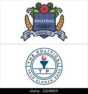 Associazione d'affari torcia politica fuoco e logo floreale design Illustrazione Vettoriale