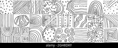 Sfondo del motivo geometrico dell'inchiostro astratto. Carta da parati dal design moderno e neutro. Linea bordo bianco. Illustrazione digitale della texture quadrata aziendale Illustrazione Vettoriale