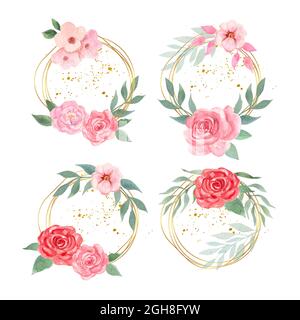 Corone floreali ad acquerello dipinte a mano Set illustrazione vettoriale. Illustrazione Vettoriale