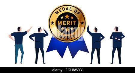 medaglia di merito di premio per il miglior dipendente in azienda organizzazione conquista meritocrazia Illustrazione Vettoriale