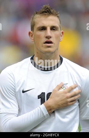 Chris Wood della Nuova Zelanda. Egitto / Nuova Zelanda Olympic 2012 Gruppo C partita a Old Trafford, Manchester Regno Unito il 29 luglio 2012. Foto Stock