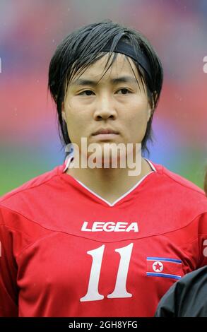 Kim Chung SIM della Corea del Nord viene visto durante la partita olimpica femminile del Gruppo G 2012 tra USA e Corea del Nord a Old Trafford a Manchester, Regno Unito, il 31 luglio 2012. Foto Stock