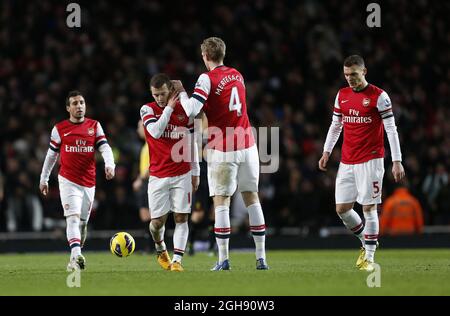 Il Jack Wilshere di Arsenal è sconsolato durante la partita della Barclays Premier League tra Arsenal e Liverpool all'Emirates Stadium di Londra il 30 gennaio 2013. Foto Stock