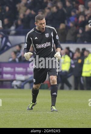 Il portiere di West Bromwich Albion ben Foster celebra l'obiettivo di equalizzazione del suo lato durante la partita della Barclays Premier League tra West Bromwich Albion e Swansea City presso gli Hawthorns di West Bromwich, Regno Unito, il 9 marzo 2013. Foto Stock