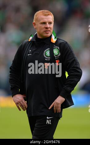 Neil Lennon manager del Celtic durante la finale della William Hill Scottish Cup tra Hibernian e Celtic all'Hampden Park Stadium di Glasgow, Scozia, il 26 maggio 2013. Foto Simon Bellis Foto Stock