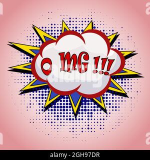 Fumetto fumetto con testo di espressione OMG, Doodle di fumetto parlato bolle. Effetto audio comico. Vettoriale OMG pop art vintage background Illustrazione Vettoriale