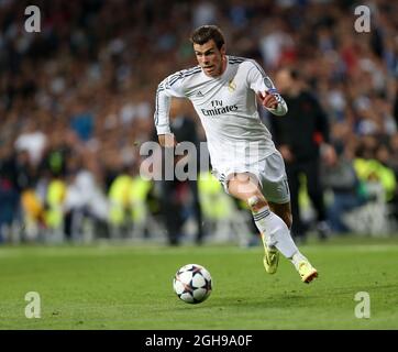 Gareth Bale del Real Madrid in azione durante la semifinale di calcio prima gamba della UEFA Champion League tra il Real Madrid e il Bayern Monaco a Santiago Bernabeu a Madrid, in Spagna, il 23 aprile 2014. PIC David Klein Foto Stock