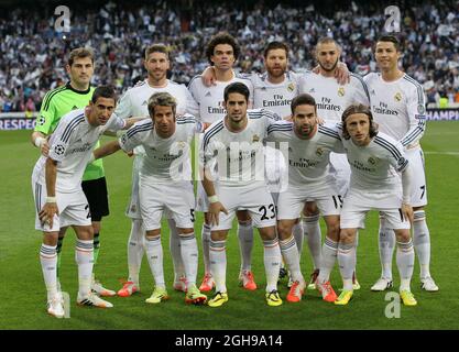 Il gruppo di squadra del Real Madrid durante la semifinale di calcio della UEFA Champion League tra il Real Madrid e il Bayern Monaco a Santiago Bernabeu a Madrid, in Spagna, il 23 aprile 2014. PIC David Klein Foto Stock