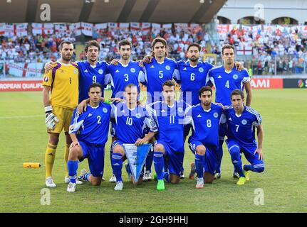 Immagine #: 39240163 5 Settembre 2015 - Serravalle, Regno Unito - il gruppo di squadra di San Marino..euro 2016 Qualifiche - San Marino vs Inghilterra - Stadio di San Marino - San Marino - 5 Settembre 2015 - Foto David Klein Foto Stock