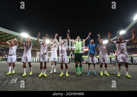 Immagine #: 39444764 7 Settembre 2015 - Glasgow, Regno Unito - Germania festeggia la loro vittoria di fronte ai tifosi in viaggio - Scozia vs Germania - UEFA Euro 2016 Qualifier - Hampden Park - Glasgow - 07092015 Pic Philip Oldham Foto Stock