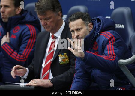 Ryan Giggs, assistente manager del Manchester United durante la partita della Barclays Premier League all'Etihad Stadium. Il credito fotografico dovrebbe essere: Philip Oldham/Sportimage via PA Images Foto Stock