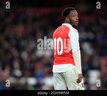 I Kaylen Hinds dell'Arsenal in azione durante la seconda tappa della semifinale della Coppa dei giovani fa all'Emirates Stadium. Il credito fotografico dovrebbe essere: David Klein/Sportimage via PA Images Foto Stock